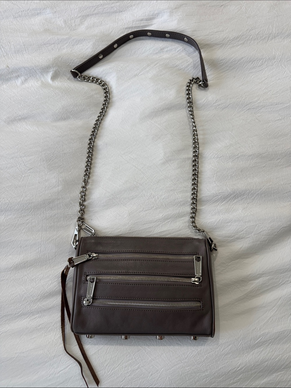 Rebecca Minkoff Dark Brown Leather Crossbody with Silver Chain